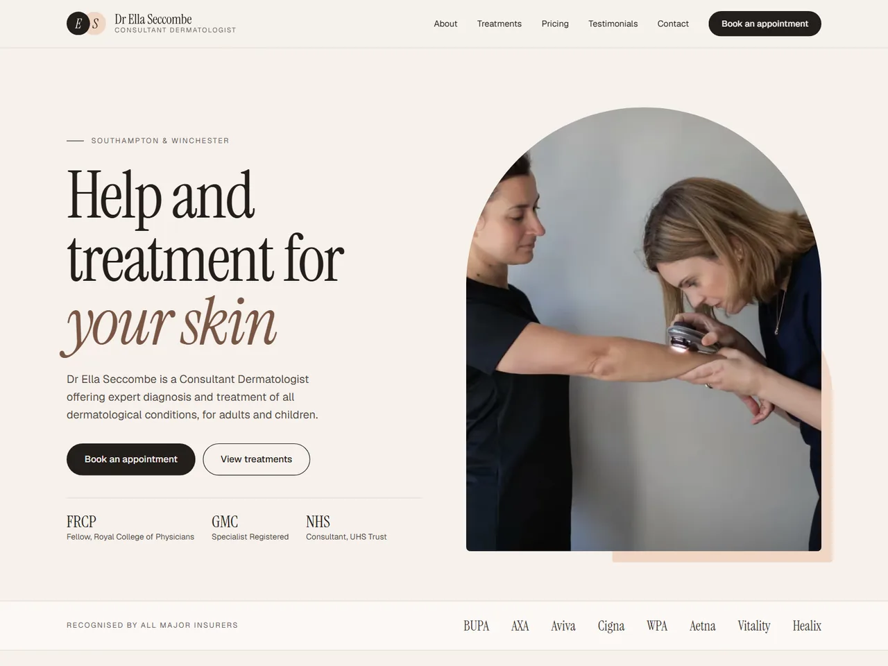 The Elladerm website’s home page